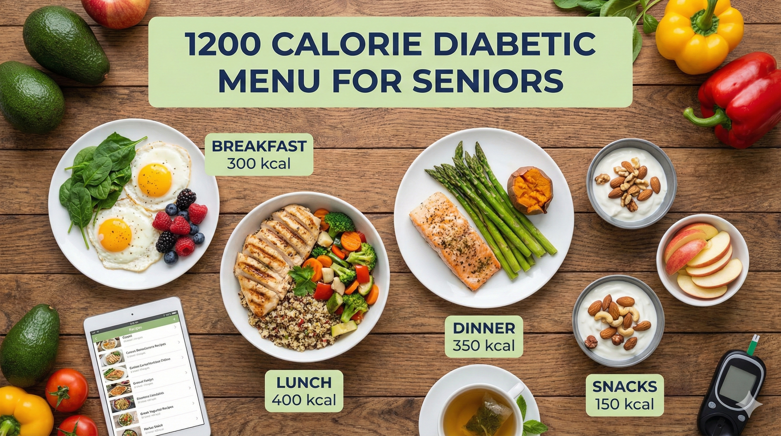 Healthy portion-controlled meal for diabetic seniors