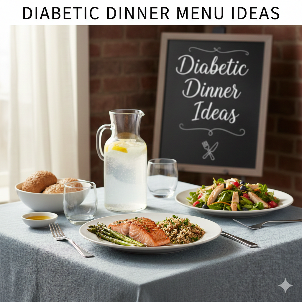 Healthy Diabetic Dinner Plate with Salmon and Vegetables