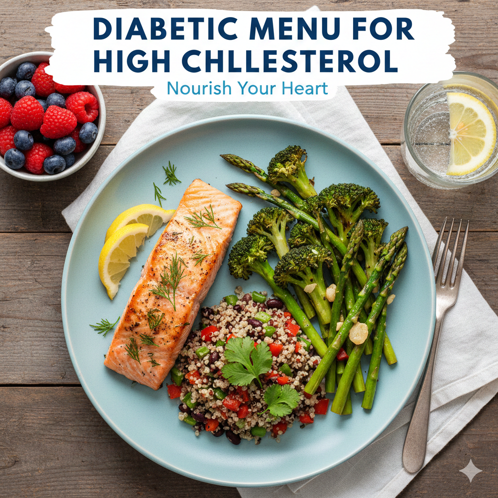 Healthy meal prep with salmon, avocados, and vegetables tailored for diabetes and cholesterol management