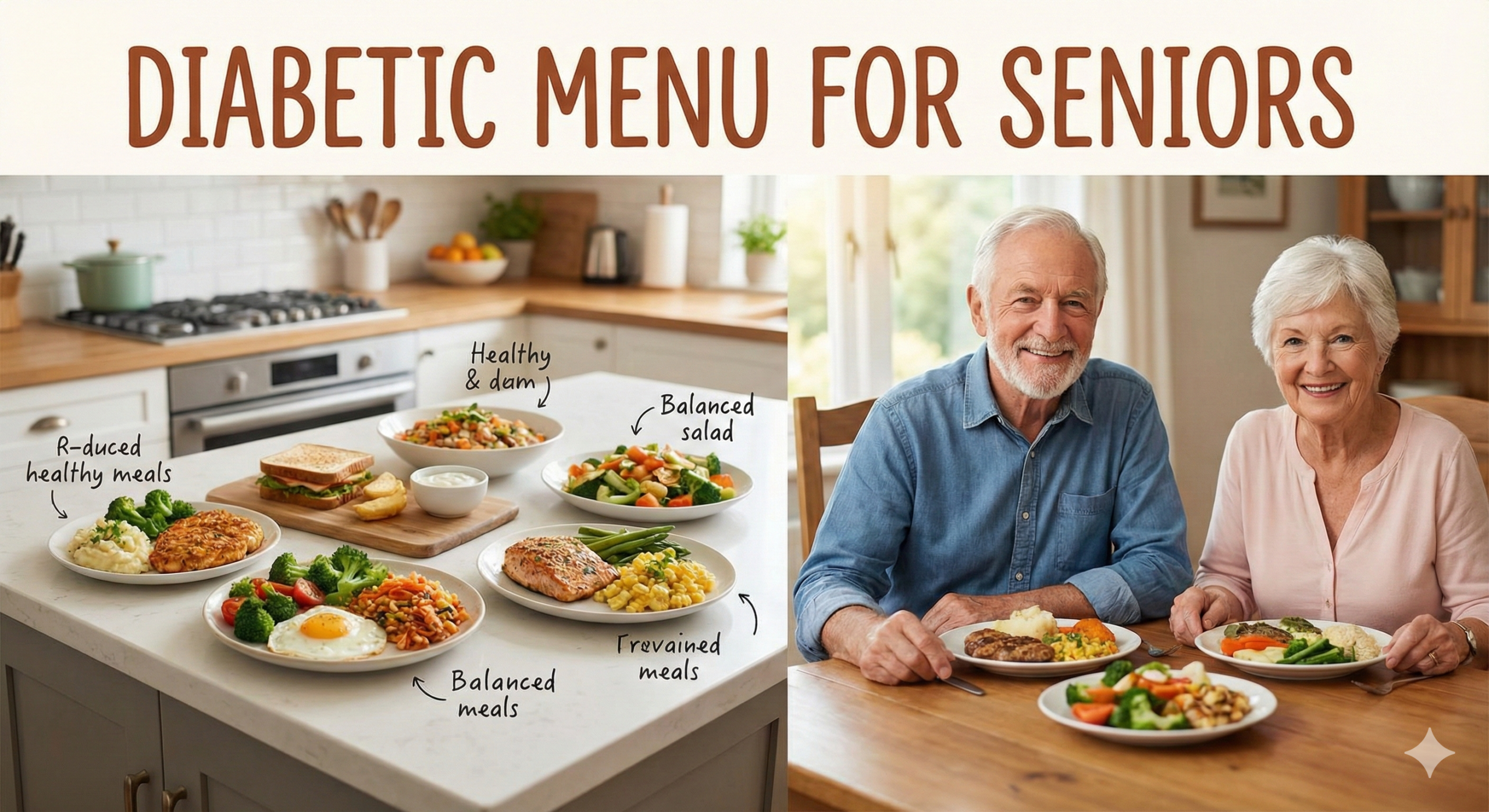 Senior couple enjoying a healthy, balanced diabetic meal together