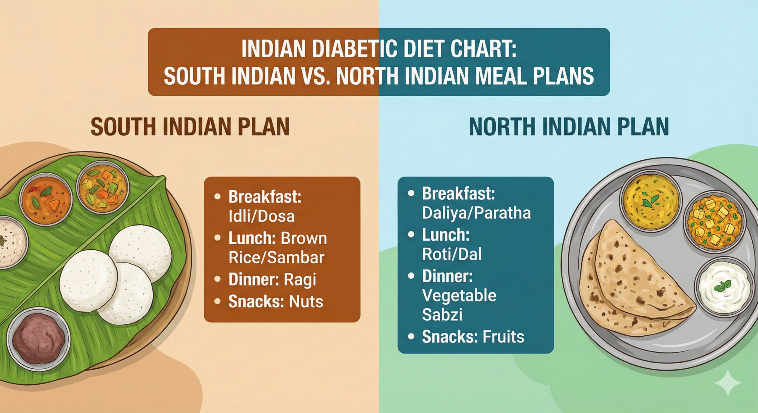 Comparison of healthy South Indian and North Indian diabetic meal plates