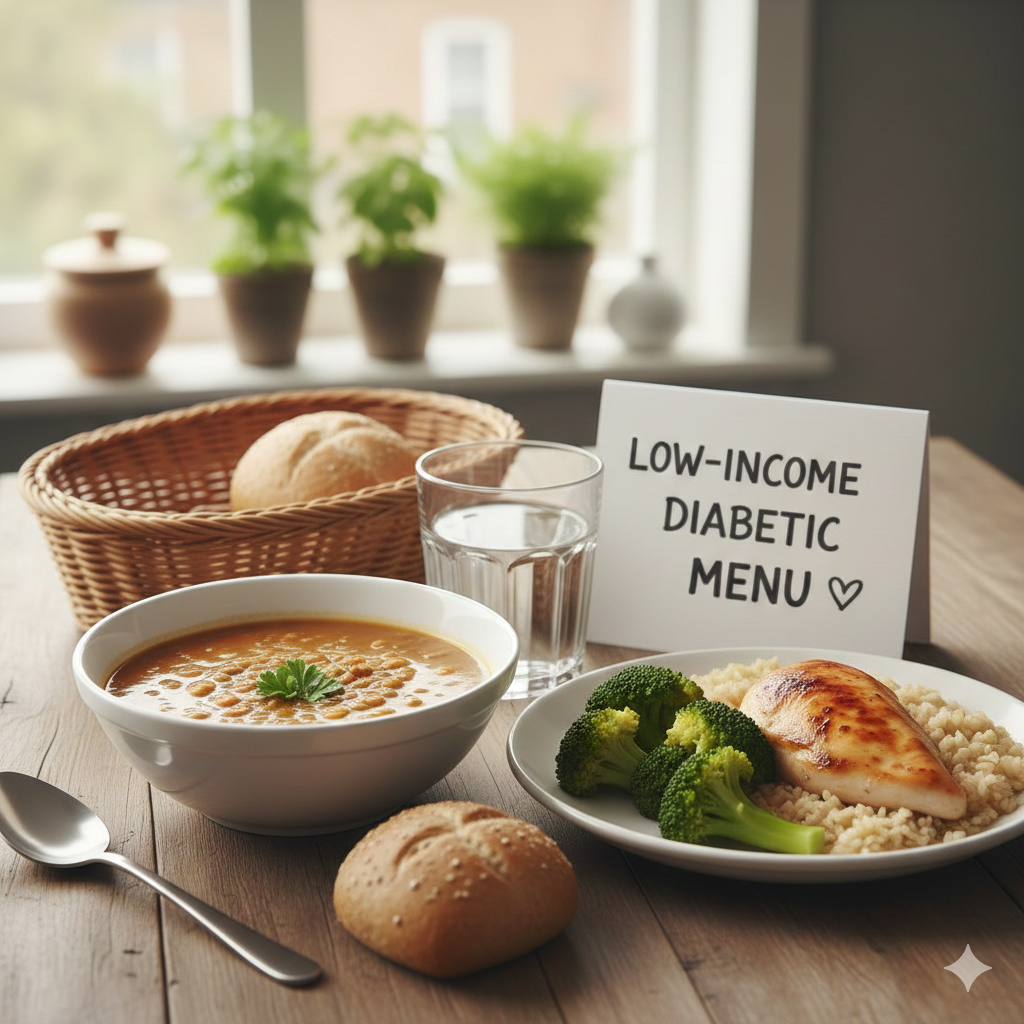 Assortment of affordable healthy foods like beans eggs and frozen veggies