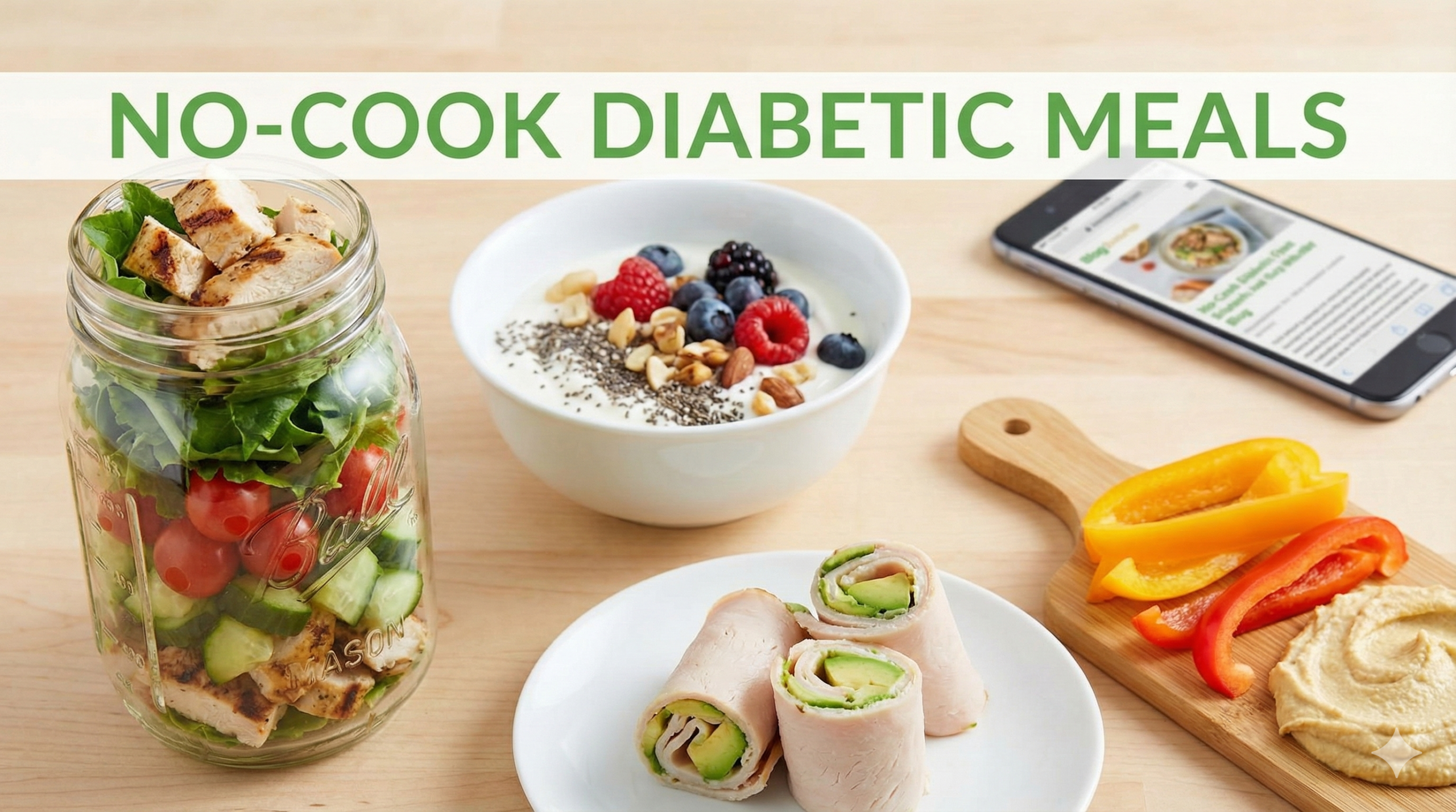 Fresh No-Cook Diabetic Friendly Meal Spread – vegetables, fish, legumes