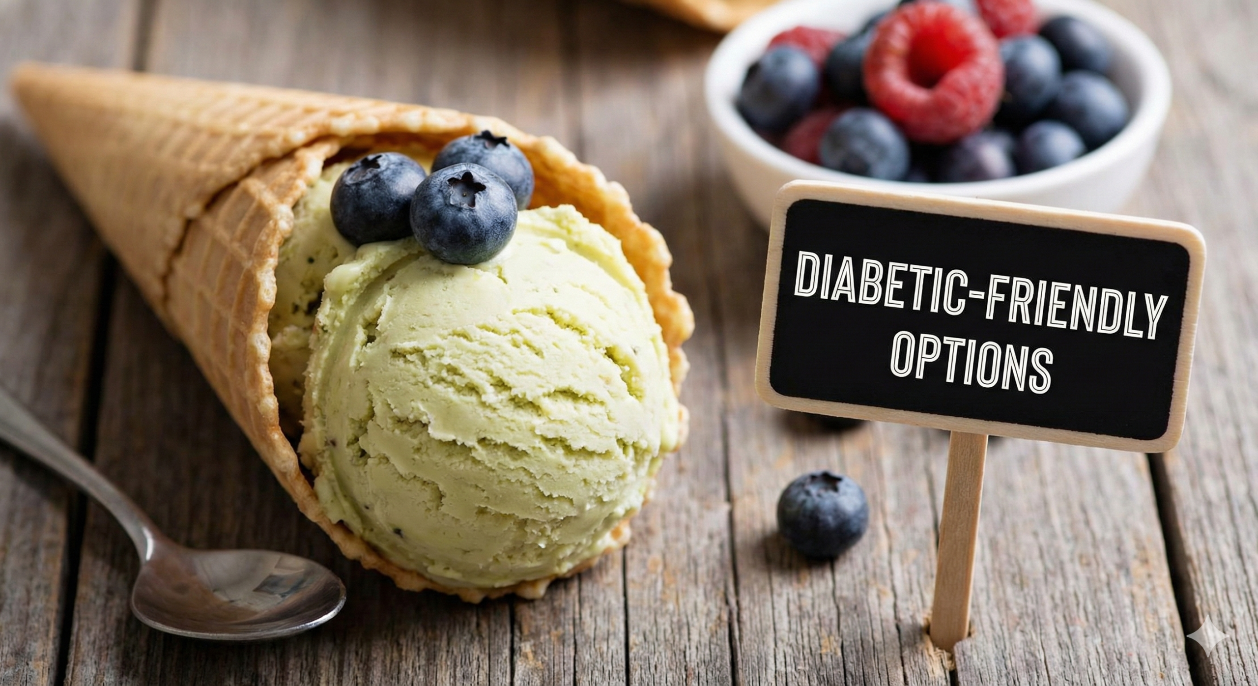 Scoops of low carb ice cream in bowls with fresh berries